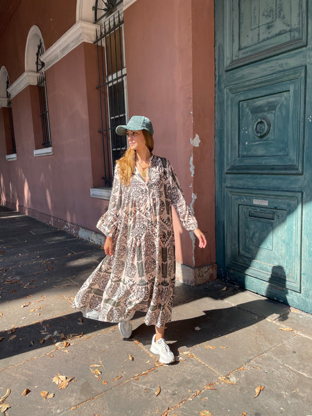 Robe longue à imprimé kaki MALORY