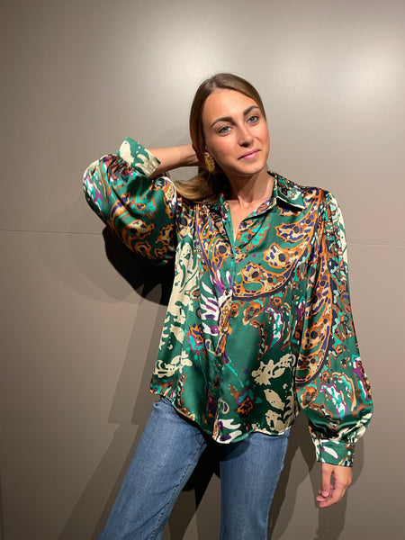 Chemise verte à motifs EMELINE
