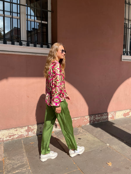 Pantalon fluide kaki satiné MAXI