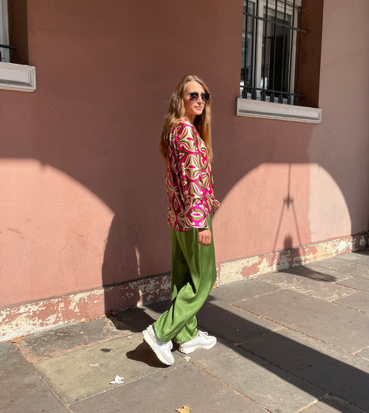 Pantalon fluide kaki satiné MAXI