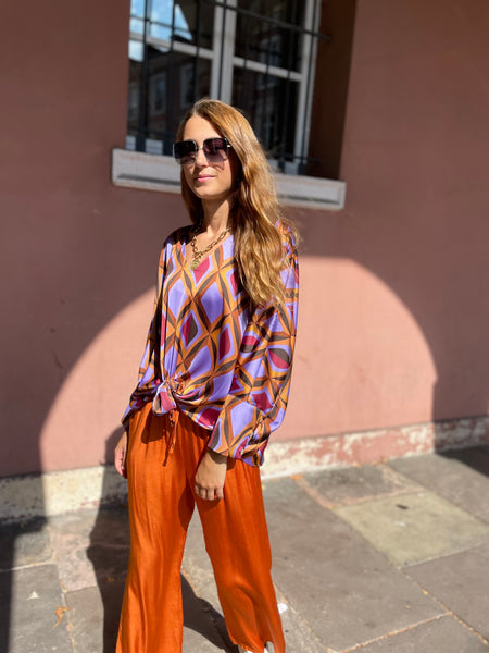 Chemisier à motifs colorés violet et orange RIO