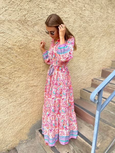 Robe longue fluide colorée ROSE