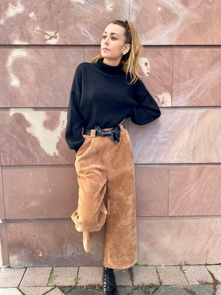 Pantalon large velours brun SALOME