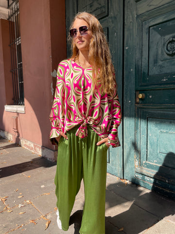 Chemisier à motifs colorés rose et kaki RIO