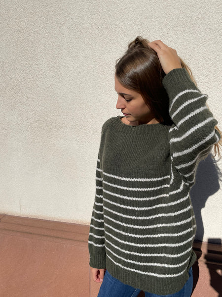 Pull marinière kaki-blanc MARINE