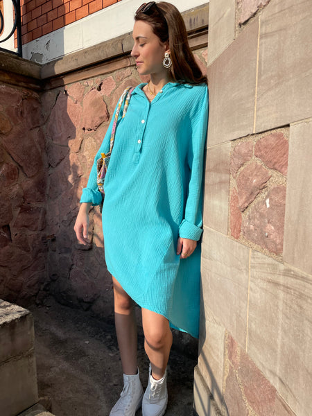 Robe turquoise gaze de coton MELY
