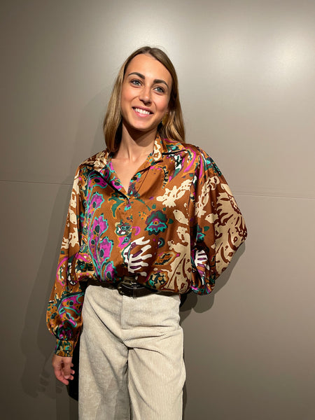 Chemise brune à motifs EMELINE
