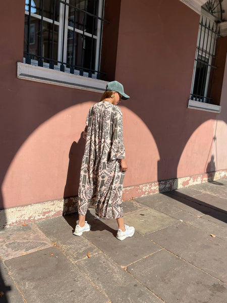 Robe longue à imprimé kaki MALORY