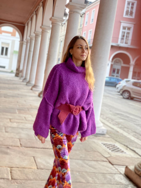 Pull col roulé violet VIOLA