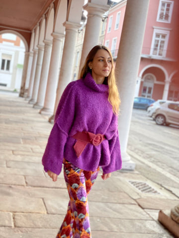 Pull col roulé violet VIOLA