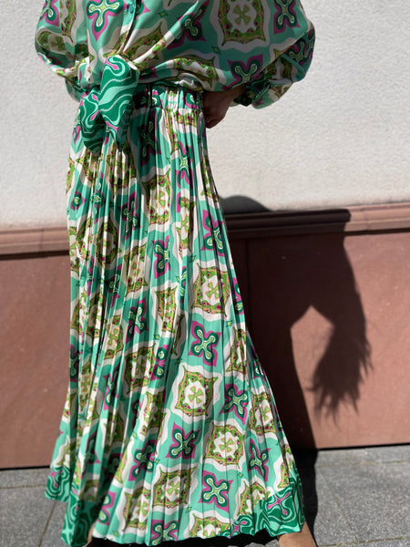 Ensemble jupe plissée et chemise verte EDEN