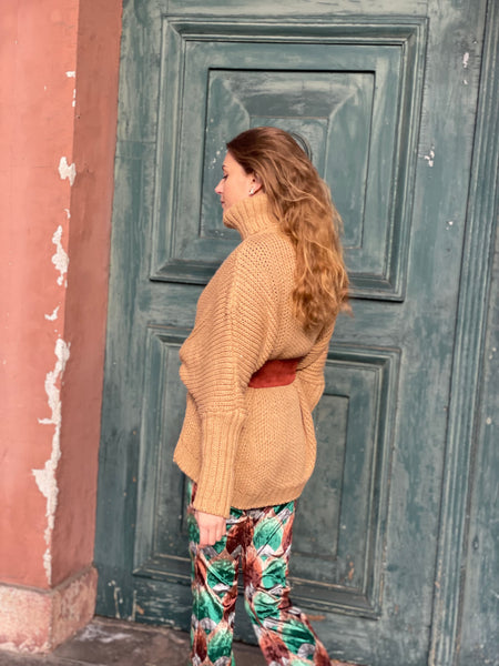 Pull col roulé marron AYA
