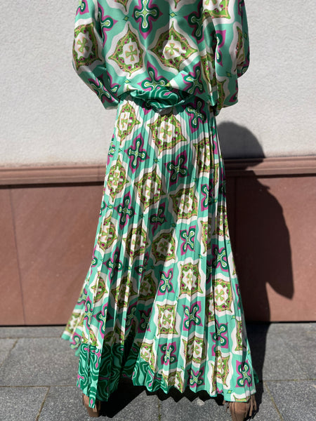 Ensemble jupe plissée et chemise verte EDEN