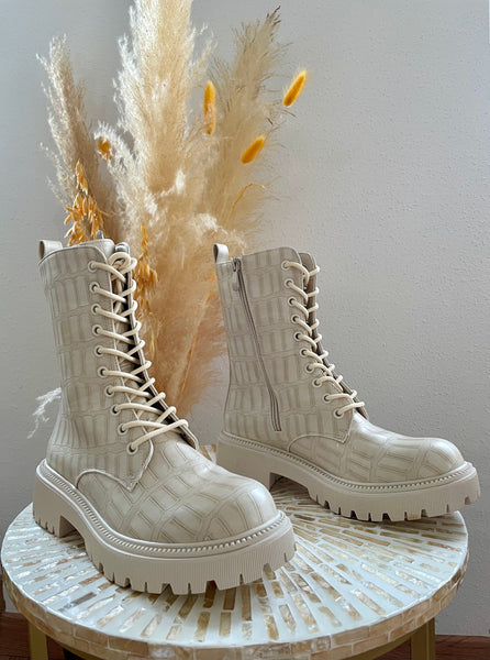 Bottines beiges effet croco MOLLY