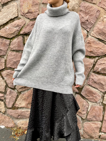 Pull oversize col roulé gris MAX