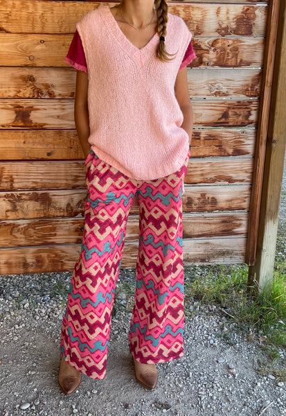Pantalon satiné rose LINE