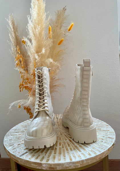 Bottines beiges effet croco MOLLY