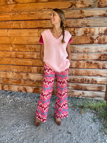 Pantalon satiné rose LINE